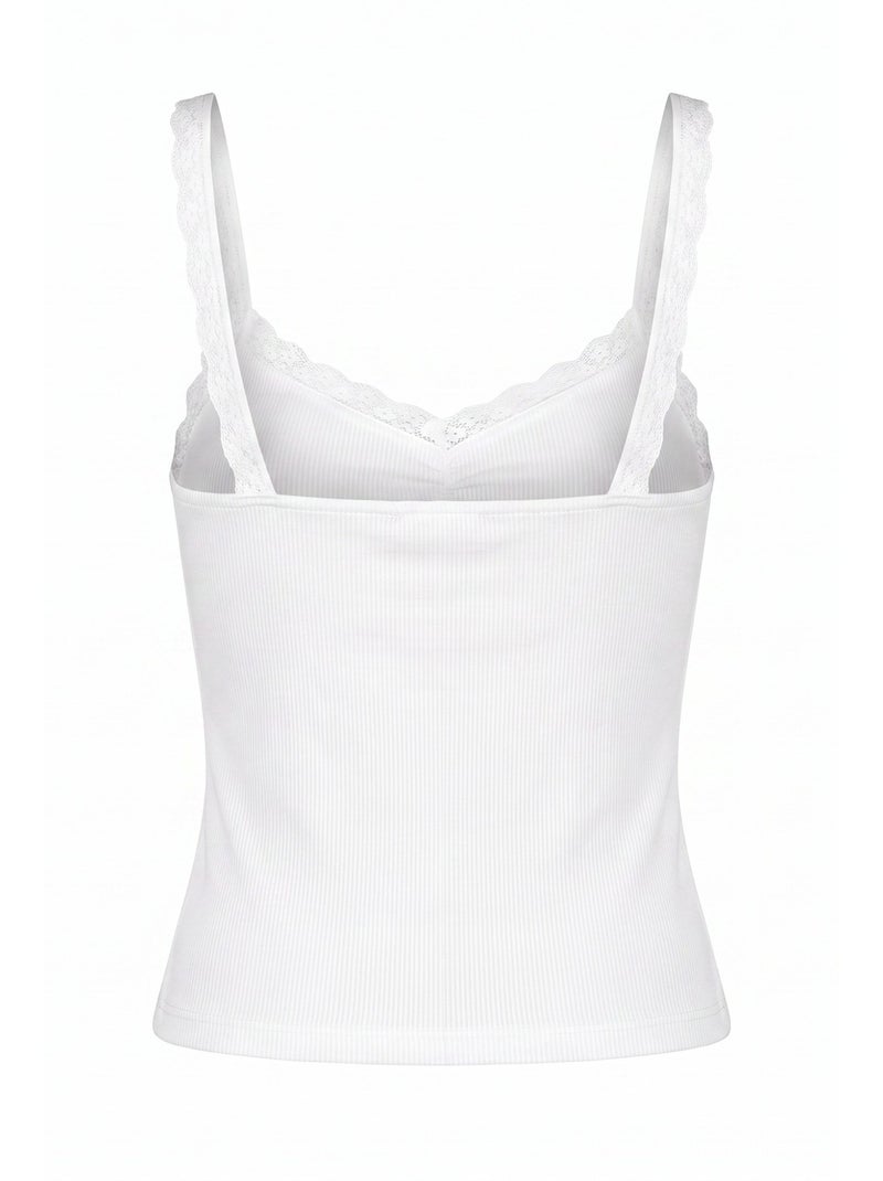 Top de alças com decote em v e detalhes em renda hiccup Branco - Kiabi