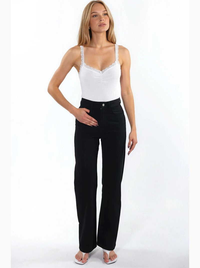 Top de alças com decote em v e detalhes em renda hiccup Branco - Kiabi