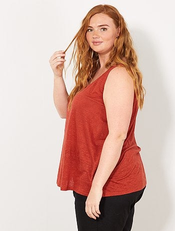 Mulher tamanhos grandes - Top de alças com gola redonda em linho - Kiabi