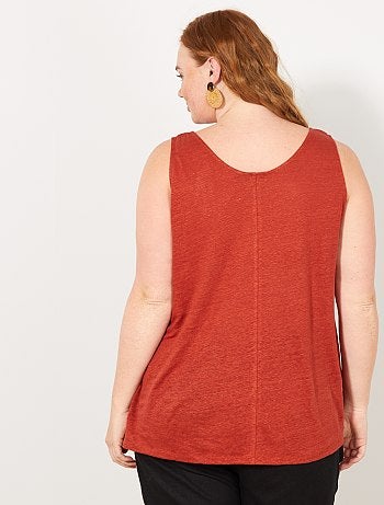 Mulher tamanhos grandes - Top de alças com gola redonda em linho - Kiabi