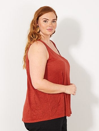 Mulher tamanhos grandes - Top de alças com gola redonda em linho - Kiabi