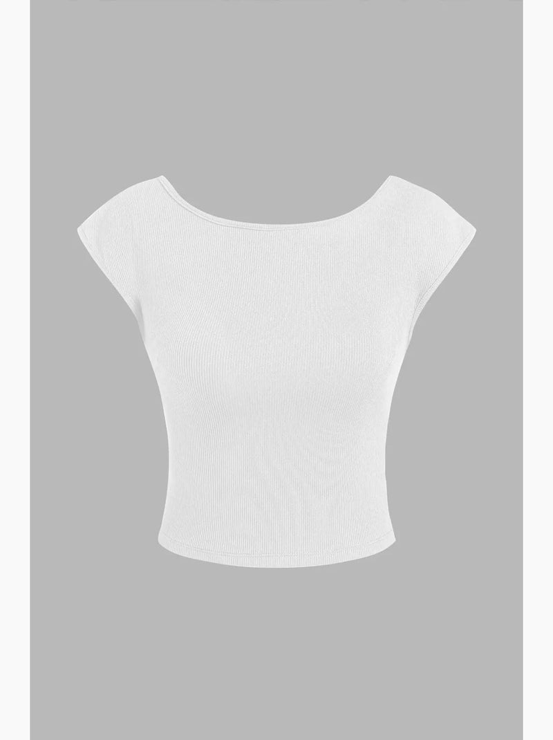 Top de alças costas abertas curto hiccup Branco - Kiabi