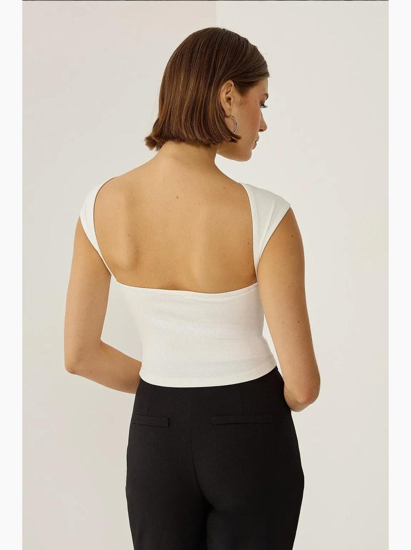 Top de alças costas abertas curto hiccup Branco - Kiabi