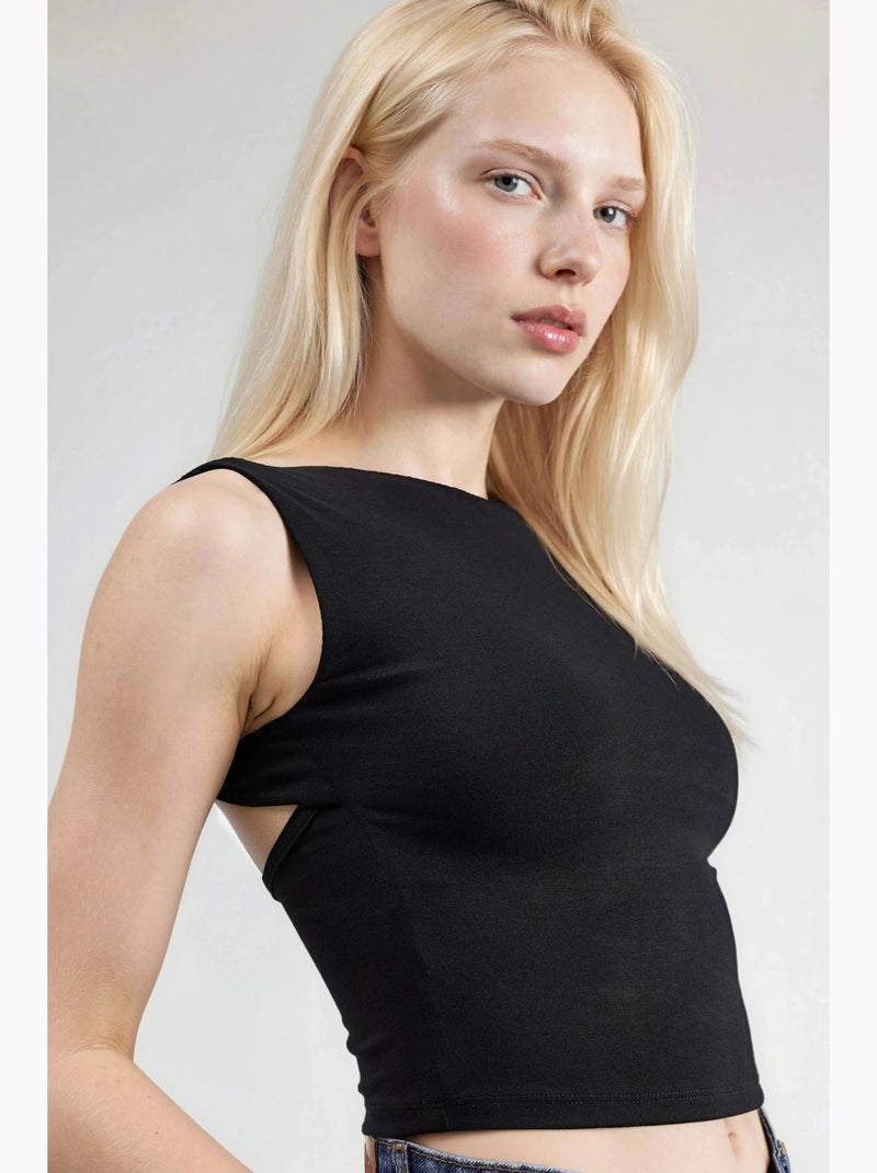 Top de alças costas abertas viscose curto hiccup Preto - Kiabi
