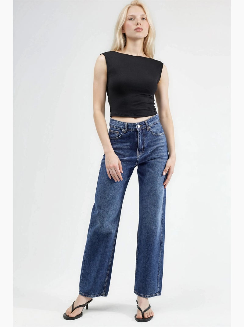 Top de alças costas abertas viscose curto hiccup Preto - Kiabi