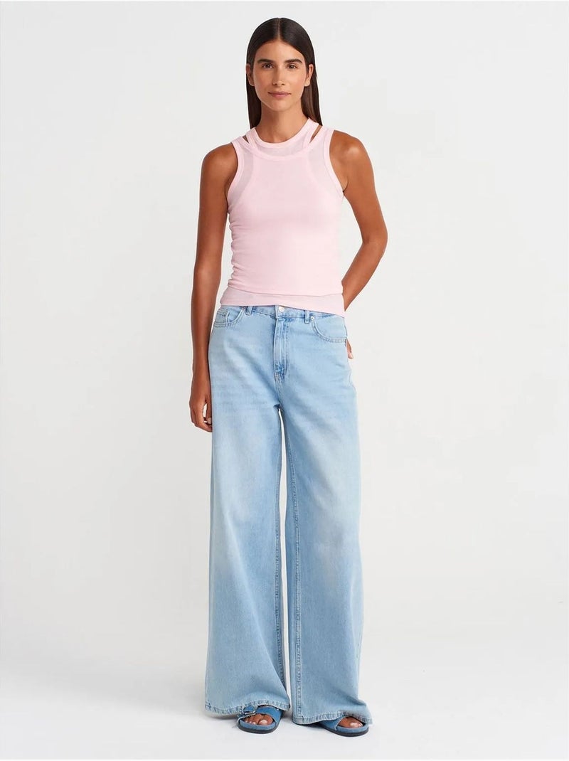 Top de alças crop canelado em algodão dilvin Rosa-claro - Kiabi