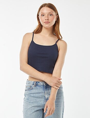 Top de alças crop-top de material canelado