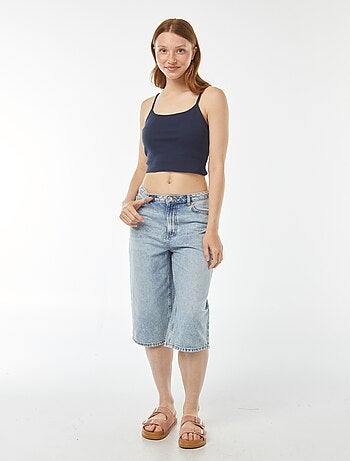 Top de alças crop-top de material canelado