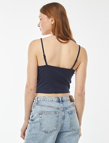 Top de alças crop-top de material canelado