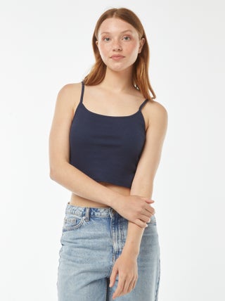 Top de alças crop-top de material canelado
