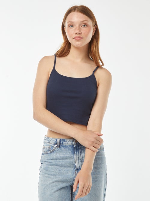 Top de alças crop-top de material canelado - Kiabi