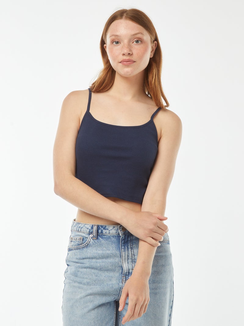 Top de alças crop-top de material canelado Azul - Kiabi