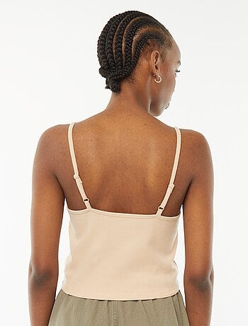 Top de alças crop-top de material canelado