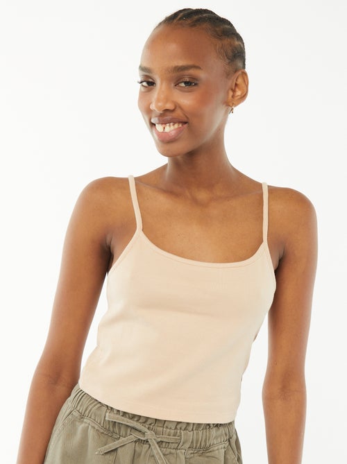 Top de alças crop-top de material canelado - Kiabi