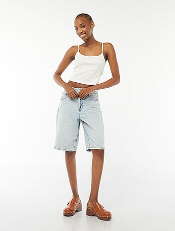 Top de alças crop-top de material canelado