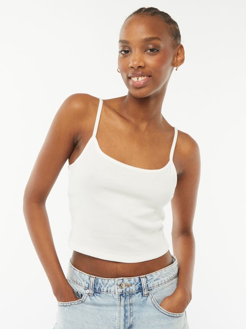Top de alças crop-top de material canelado - Kiabi