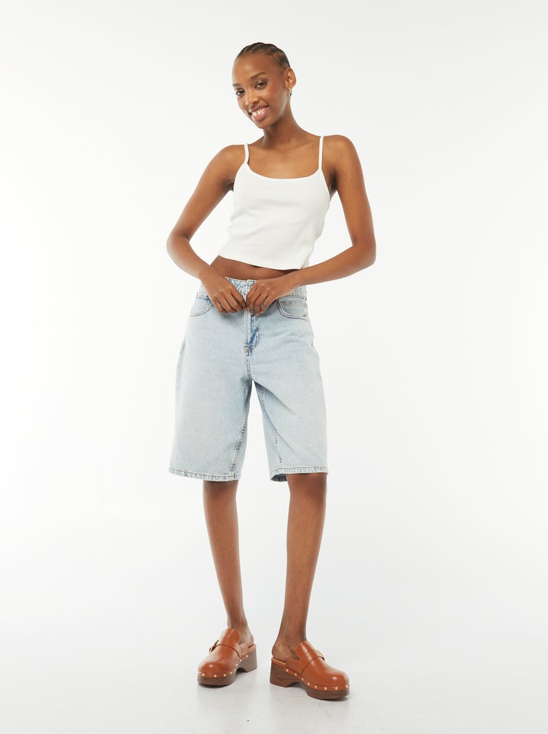 Top de alças crop-top de material canelado Branco - Kiabi