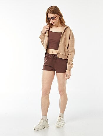 Top de alças crop-top de material canelado