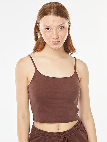 Top de alças crop-top de material canelado