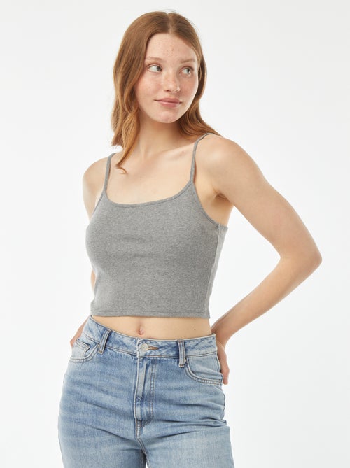 Top de alças crop-top de material canelado - Kiabi