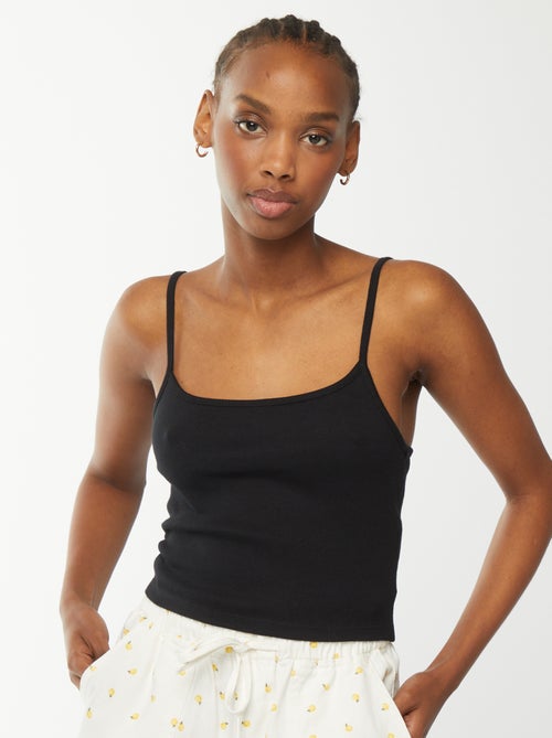 Top de alças crop-top de material canelado - Kiabi