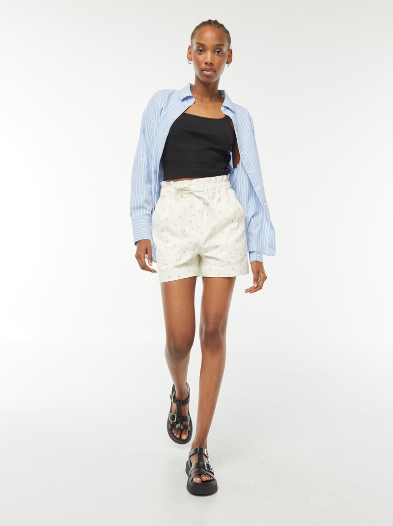 Top de alças crop-top de material canelado Preto - Kiabi