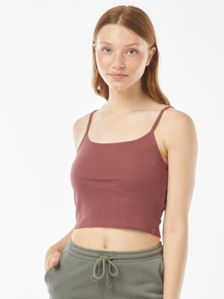 Top de alças crop-top de material canelado
