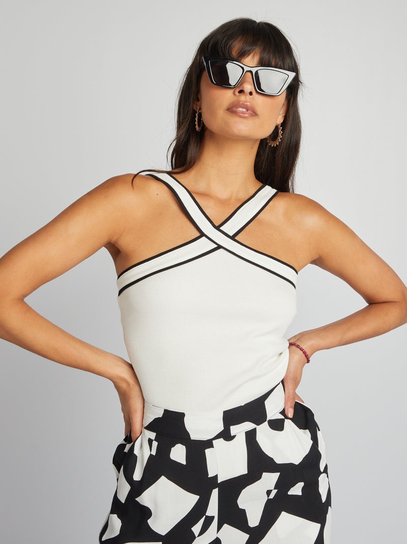 Top de alças cruzadas contrastantes BRANCO - Kiabi