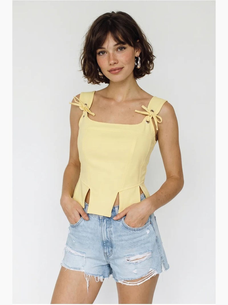 Top de alças curto ajustado com laço lucci Amarelo-limão - Kiabi