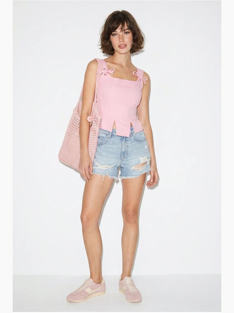 Top de alças curto ajustado com laço lucci Rosa doce - Kiabi