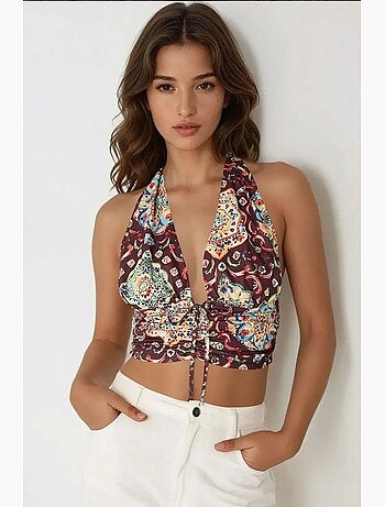 Top de alças curto com estampado étnico hiccup