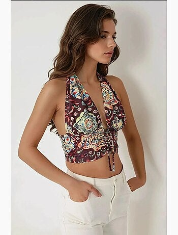 Top de alças curto com estampado étnico hiccup