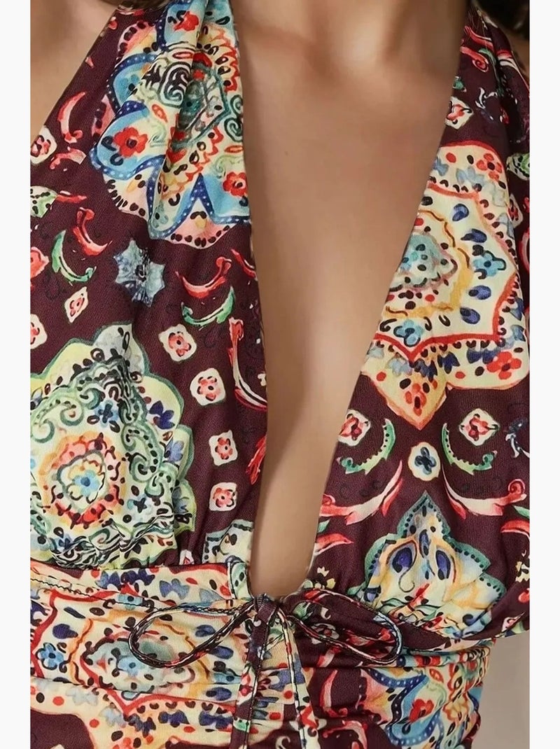 Top de alças curto com estampado étnico hiccup Vermelho bordô - Kiabi