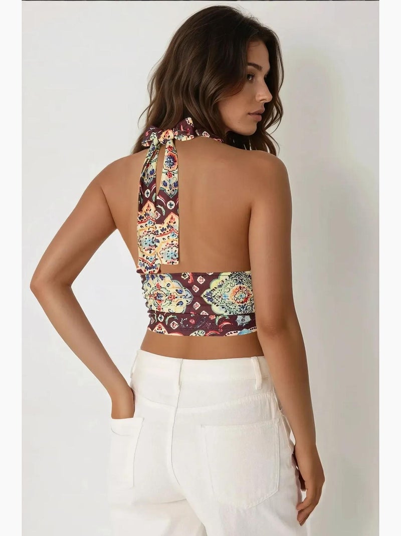 Top de alças curto com estampado étnico hiccup Vermelho bordô - Kiabi