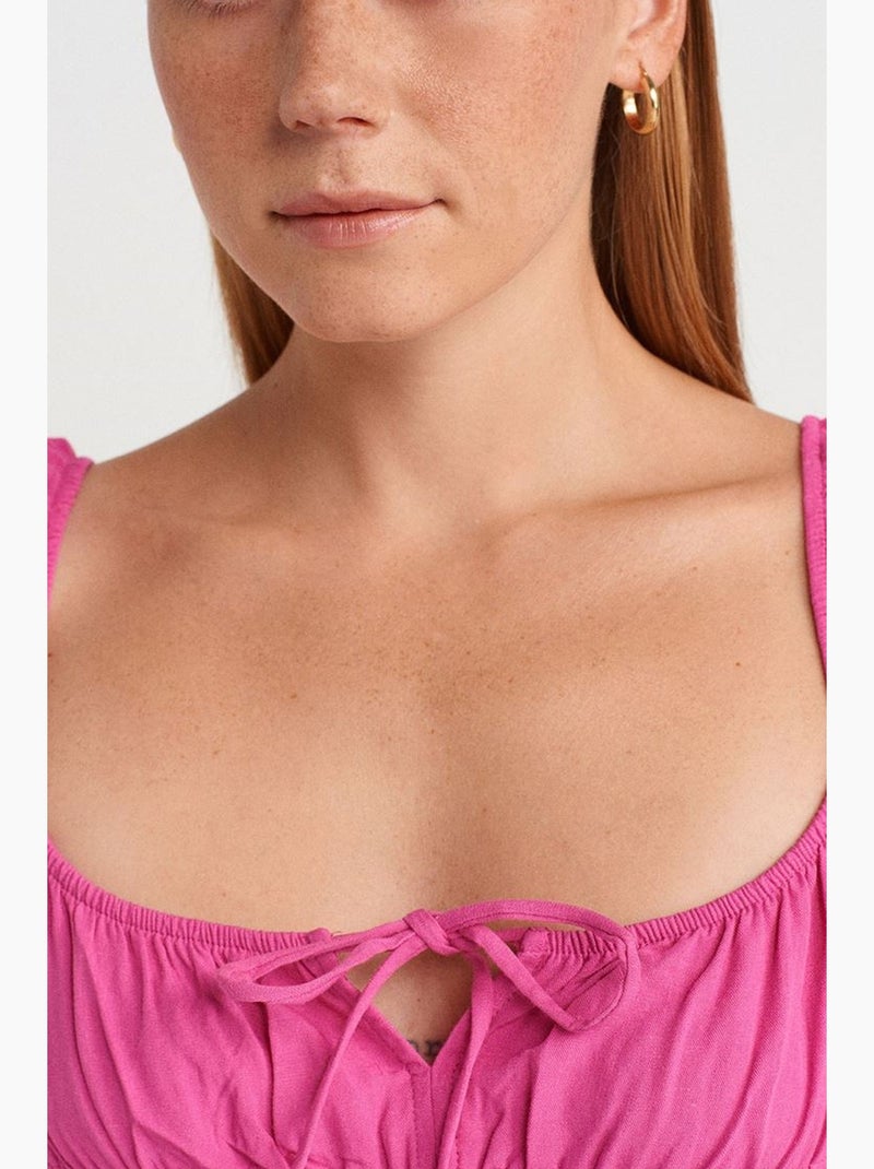 Top de alças curto com laço frontal dilvin Rosa-fluo/Solinotes - Kiabi