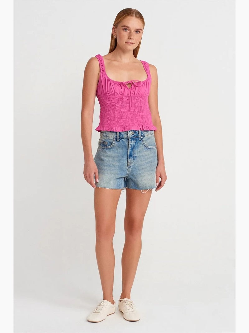 Top de alças curto com laço frontal dilvin Rosa-fluo/Solinotes - Kiabi