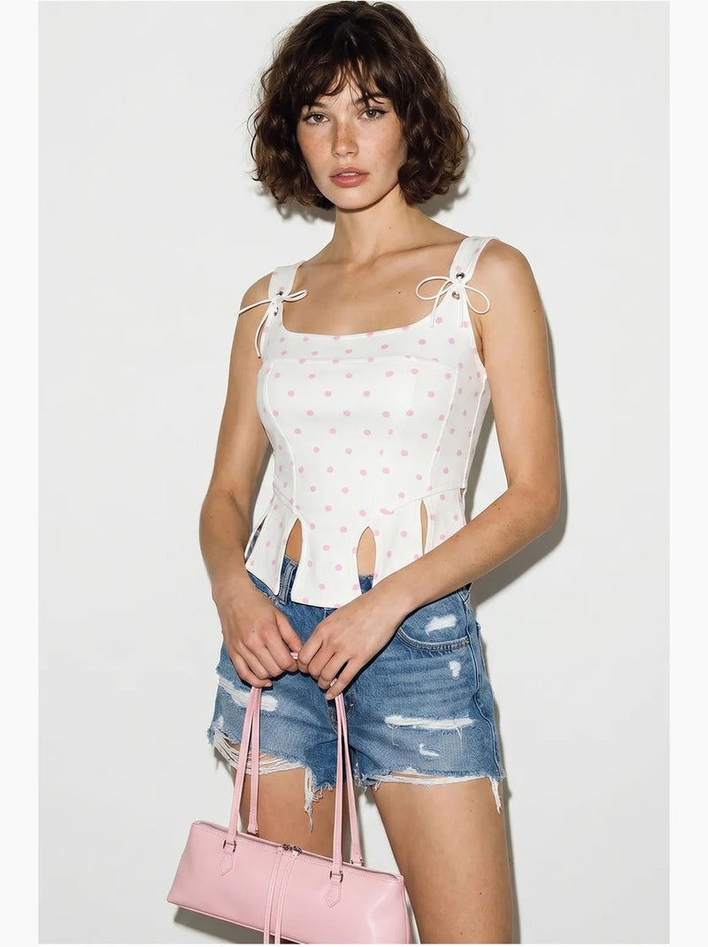 Top de alças curto de bolinhas lucci Branco - Kiabi