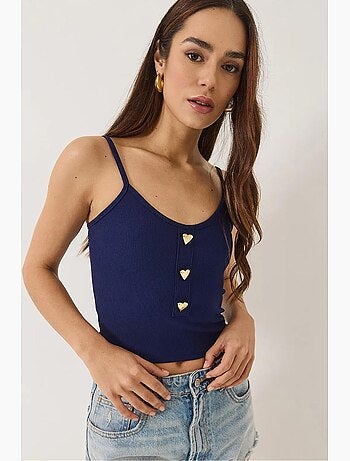 Top de alças curto justo com detalhe de botões lucci
