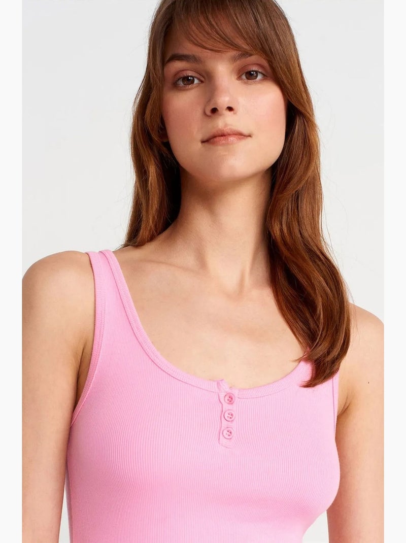 Top de alças curto justo dilvin Rosa-fluo/Solinotes - Kiabi