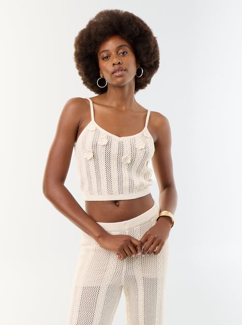 Top de alças de croché com flores bordadas - Kiabi