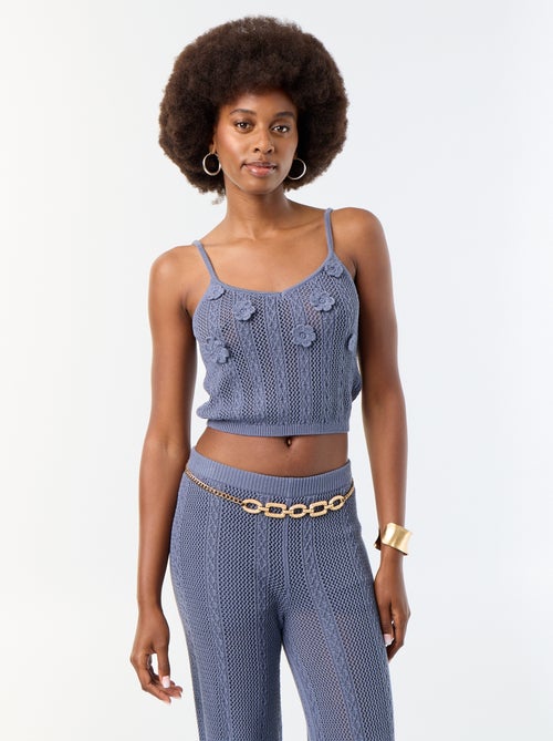 Top de alças de croché com flores bordadas - Kiabi