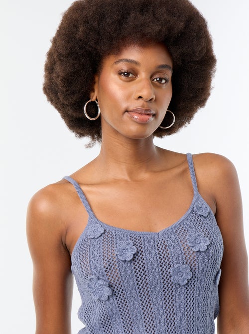Top de alças de croché com flores bordadas - Kiabi