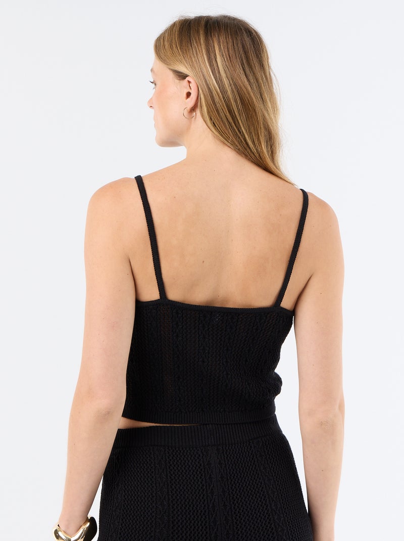Top de alças de croché com flores bordadas Preto - Kiabi
