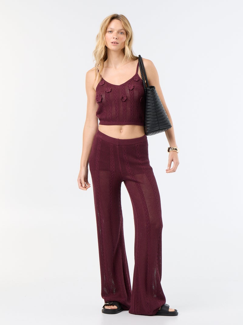 Top de alças de croché com flores bordadas Vermelho - Kiabi