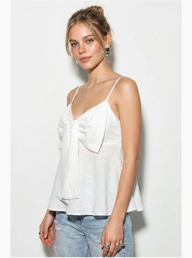Top de alças decote v algodão misto com laço lucci Branco - Kiabi