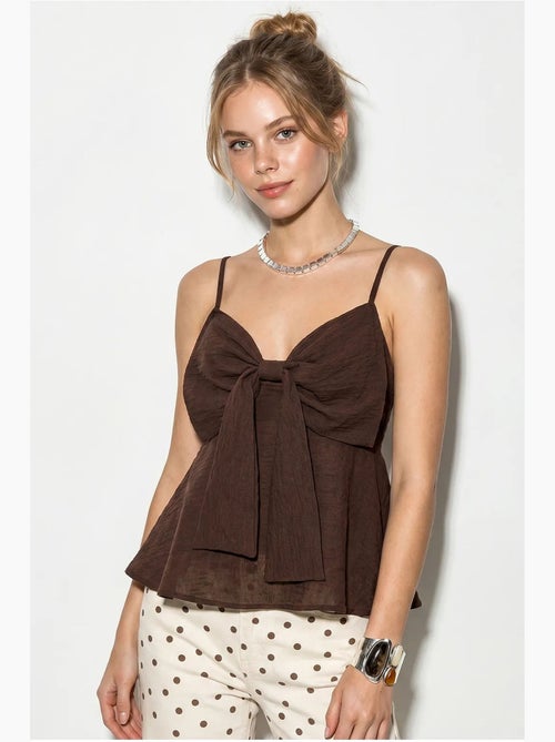 Top de alças decote v algodão misto com laço lucci - Kiabi