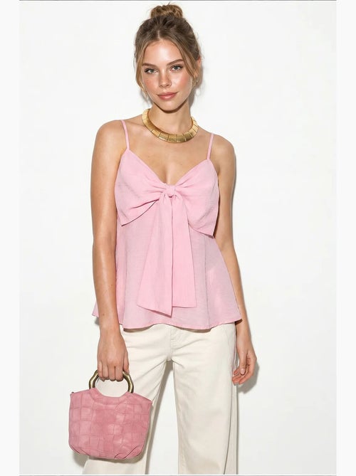 Top de alças decote v algodão misto com laço lucci - Kiabi