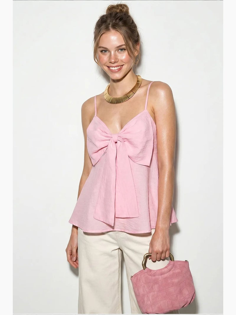 Top de alças decote v algodão misto com laço lucci Rosa - Kiabi