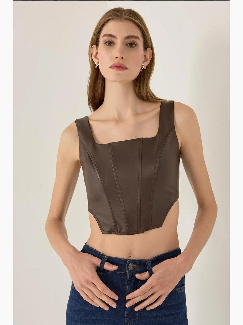 Top de alças efeito pele estilo espartilho hiccup Castanho - Kiabi
