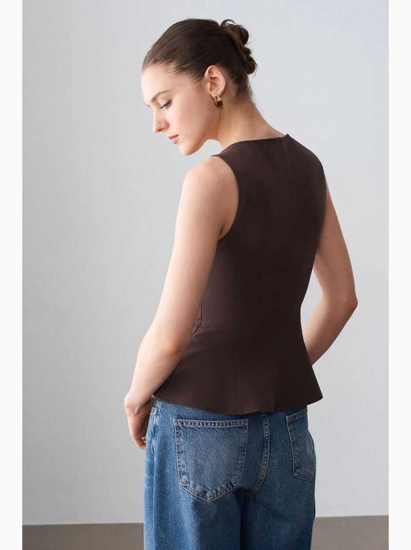 Top de alças em crepe com peplum dilvin Castanho-chocolate - Kiabi